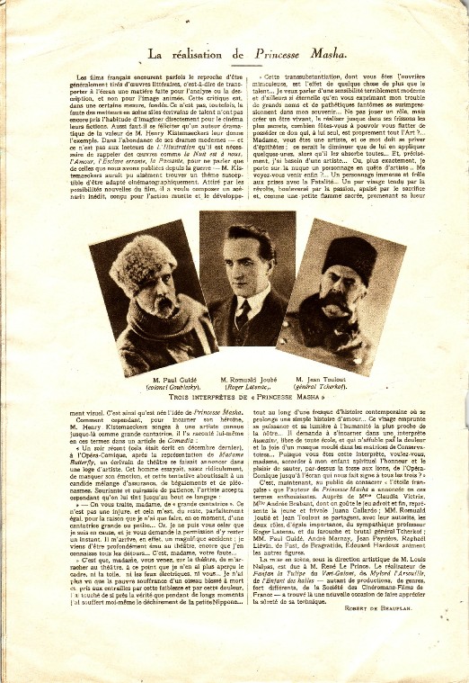 La page 2 de La petite illustration, numéro consacré à Princesse Masha