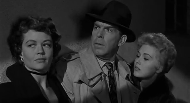 Dorothy Malone, Fred Mac Murray et Kim Novak dans le film noir Pushover (Du plomb pour l'inspecteur, 1954) de Richard Quine
