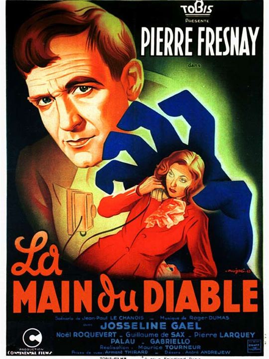 Affiche du film fantastique français La main du diable (1943) de Maurice Tourneur Affiche du film fantastique français La main du diable (1943) de Maurice Tourneur