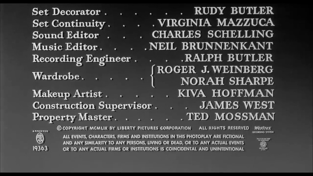 Générique du film américain The bat (Le masque, 1959) de Crane Wilbur Générique du film américain The bat (Le masque, 1959) de Crane Wilbur