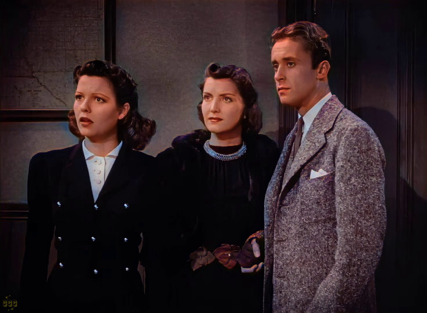 Marjorie Reynolds, Catherine Craig et William Stelling dans le film policier américain Doomed to die (La malédiction, 1940) de William Nigh