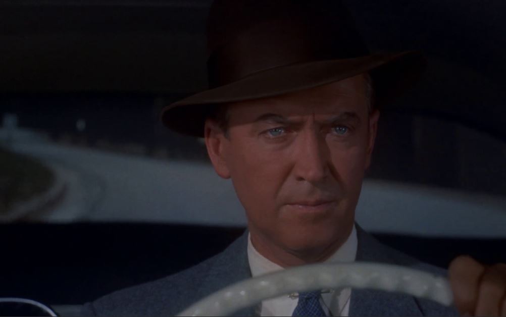 James Stewart dans le film à énigme surnaturelle Vertigo (Sueurs froides, 1958) d'Alfred Hitchcock