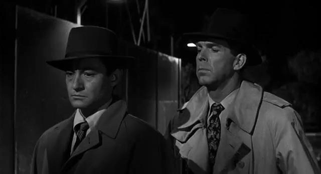 Paul Richards et Fred Mac Murray dans le film noir Pushover (Du plomb pour l'inspecteur, 1954) de Richard Quine