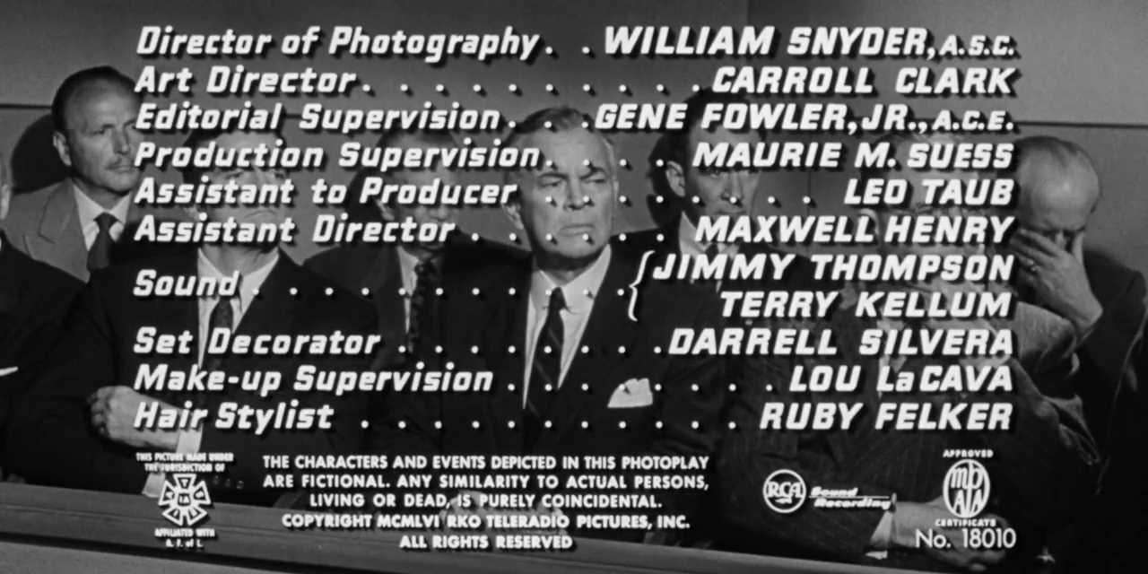 Générique du film Beyond a reasonable doubt (L'invraisemblable vérité, 1956) de Fritz Lang